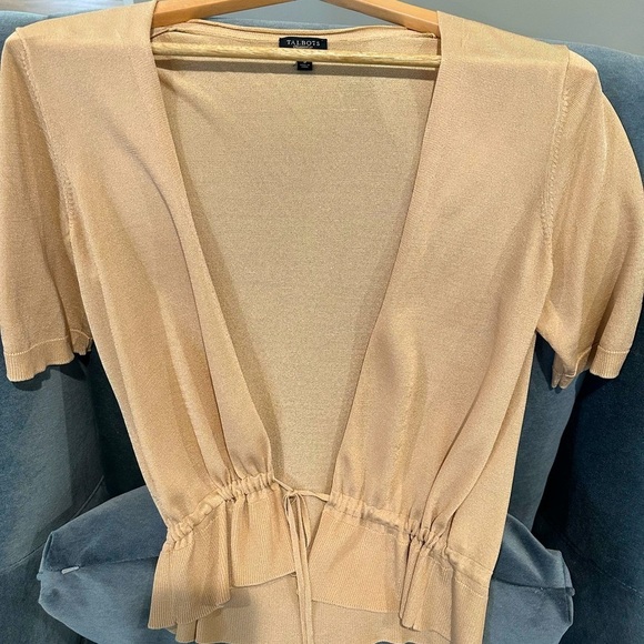 Talbots Tops - Talbots Gold Tie Front Knit Short Sleeve Top Size Small